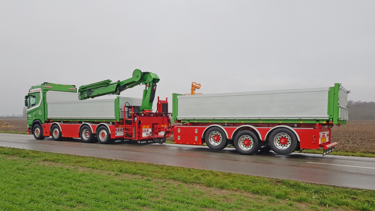 NOPA tipping body for truck - HIAB crane - NOPA drawbar trailer